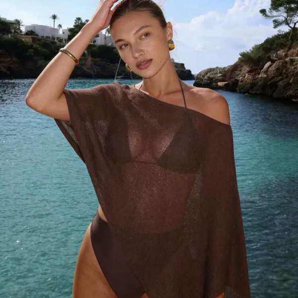 Can Be Labeled and Shipped for Cross-Border Sales, Irregular Cape Shawl Sun Protection Shirt, Loose Lazy Style Cover-Up, Ice Silk Knitwear for Women