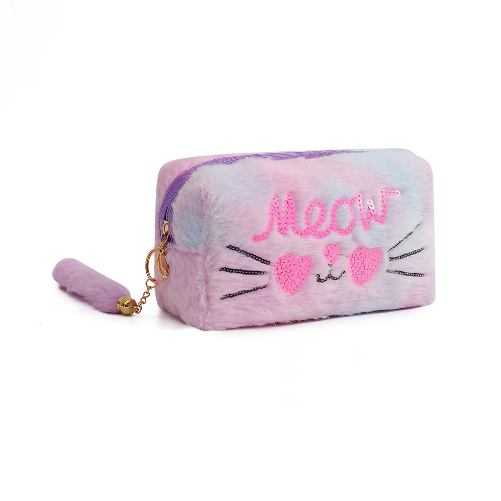 Bolsa de Cosméticos de Felpa Estilo Coreano, Caricatura de Gato, Suave y Linda, Bolsa de Almacenamiento para Estudiantes e Invierno