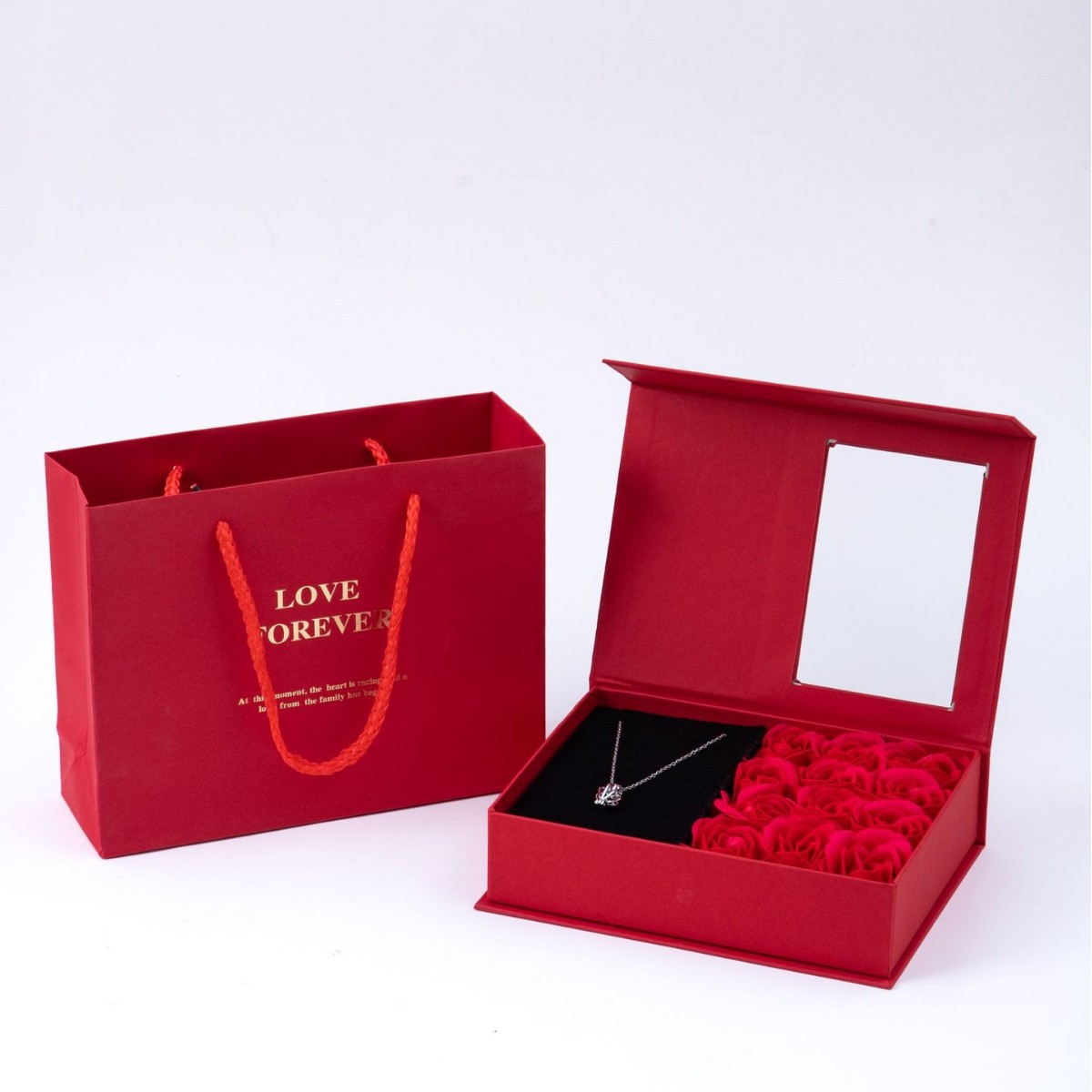 Caja de regalo de San Valentín 12 flores con tapa abatible, flor de jabón, lápiz labial, caja de regalo, collar, caja de regalo de joyería al por mayor