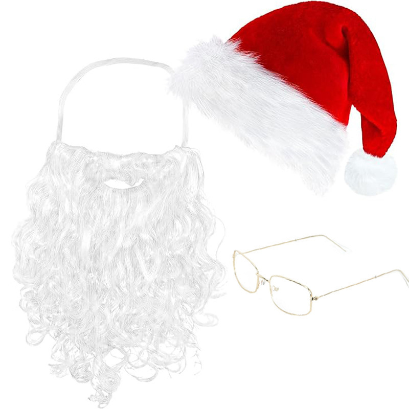 Santa Claus Wig Beard Glasses Set Masquerade Dress up Props Christmas Party Supplies