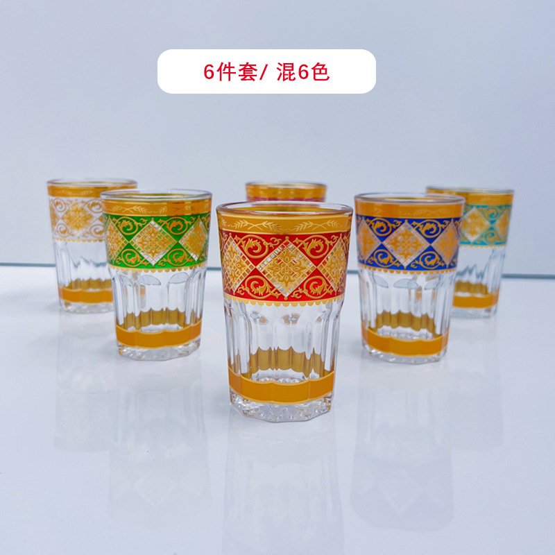 新款跨境6/12件套摩洛哥玻璃杯浮雕金刻花阿拉伯水杯Tea Glasses|undefined