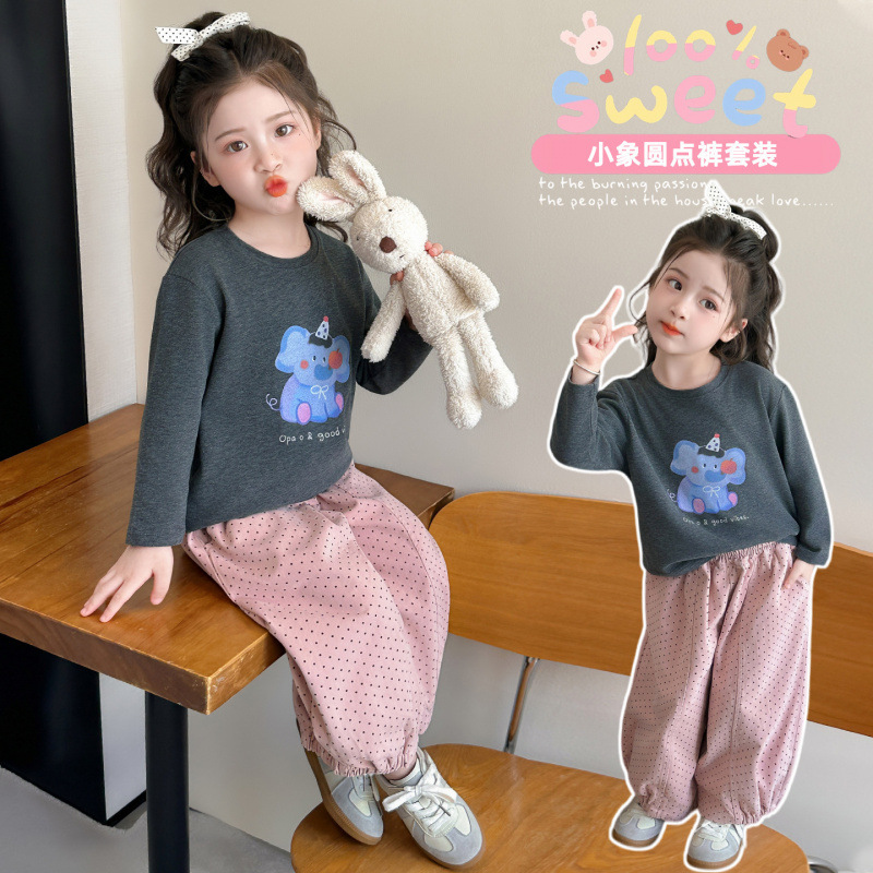 Girls' Cartoon Long-Sleeve Outfit, Spring and Autumn 2026 New Fashionable Baby Fall Clothing, Children's Casual Two-Piece Set Girls' Cartoon Long-Sleeve Outfit, Spring and Autumn 2026 New Fashionable Baby Fall Clothing, Children's Casual Two-Piece Set