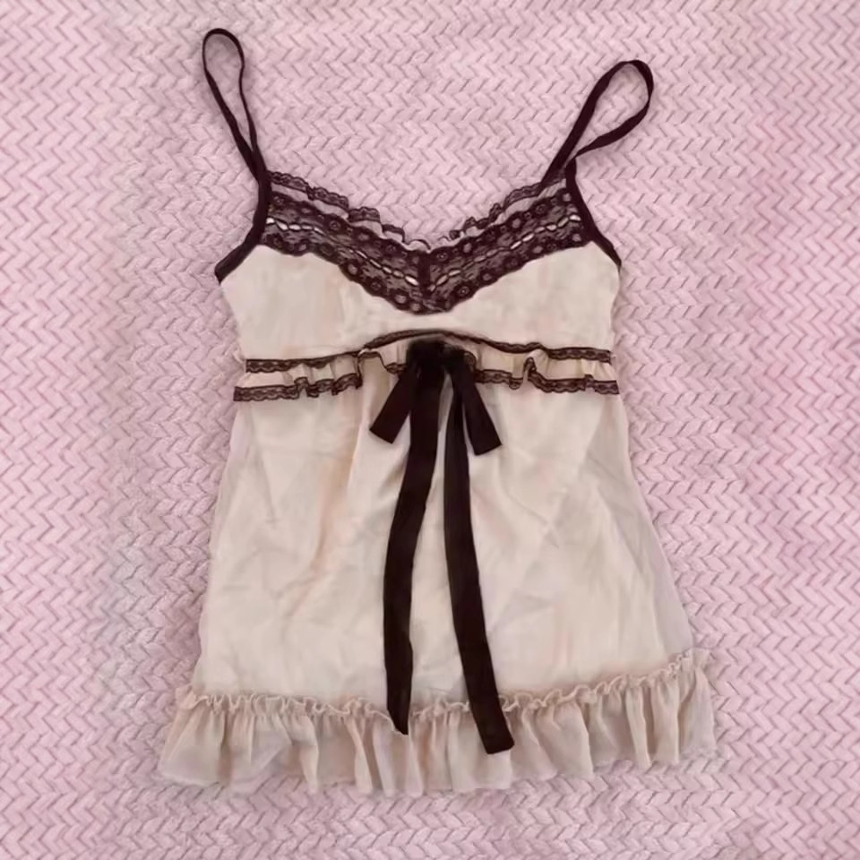 Foreign Trade New European and American Style Lace Bow Sweet and Fresh Bow Sexy Suspender Versatile Top