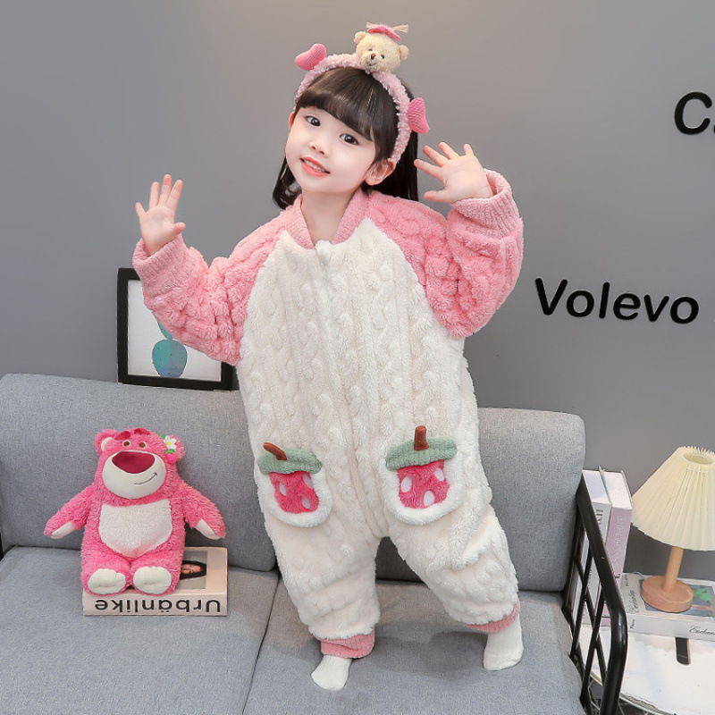 女童睡袋珊瑚绒冬季加厚款婴儿宝宝防踢被秋冬儿童法兰绒冬款睡衣