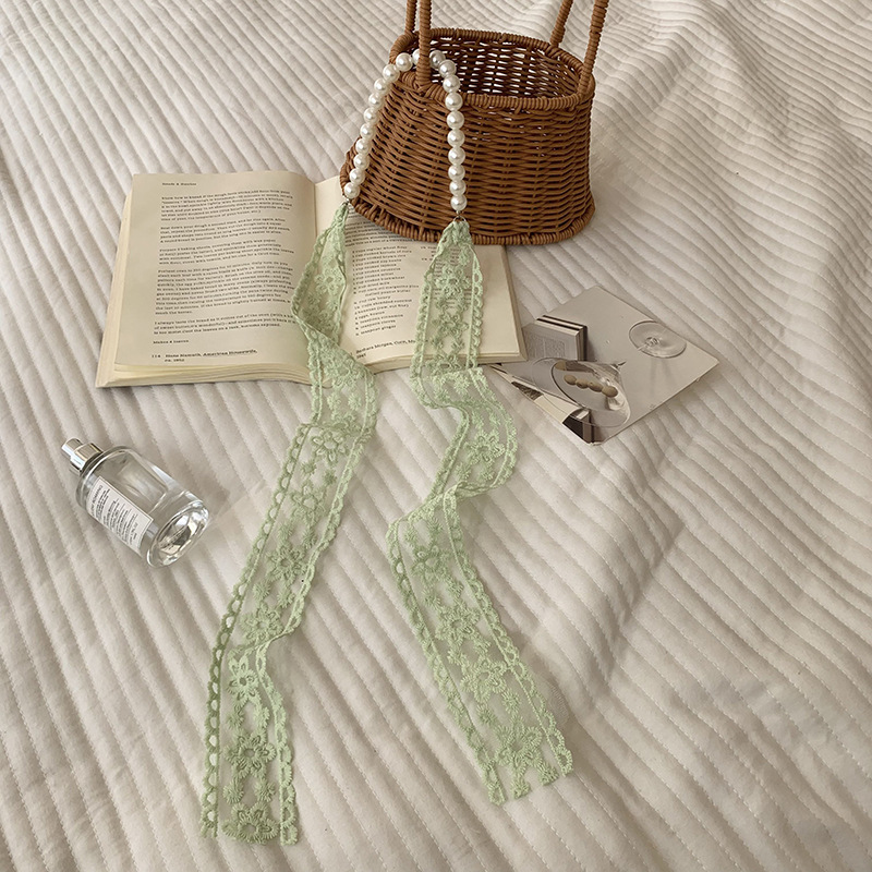 Pañuelo de seda de encaje, bolso tejido de alta calidad, regalo de mano de perlas, collar de perlas, bufanda de cadena de clavícula