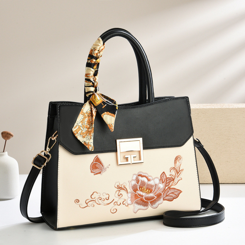 Bolso Bandolera con Bordado Tradicional para Mujer de PU con Bordado y Cierre de Cremallera para Uso Diario