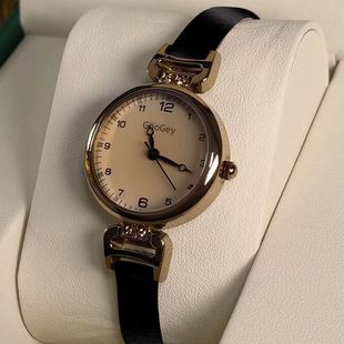 Watch Women's Niche High-end Girl's Simple Light Luxury High-value Retro Tea Thin Belt Small Dial Quartz Watch