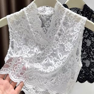 White Pattern Lace Sleeveless Vest T-Shirt Women's Summer Sexy V Neck Mesh Bottoming Shirt Light and Layered Inner Top