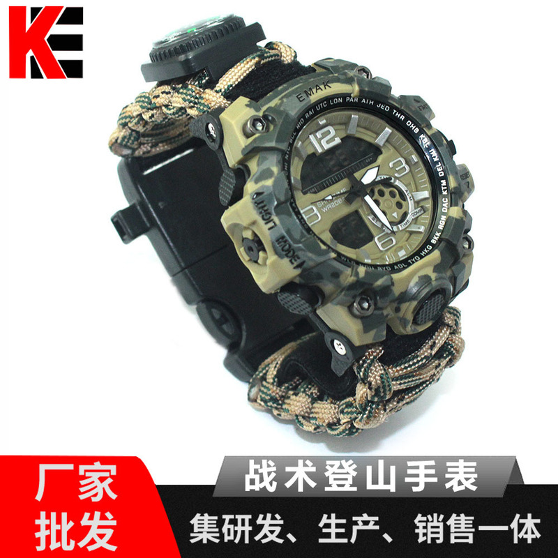 Outdoor Gear Paracord Braided Watch European and American Style Multifunctional Compass Luminous Waterproof Dual Movement Outdoor Watch