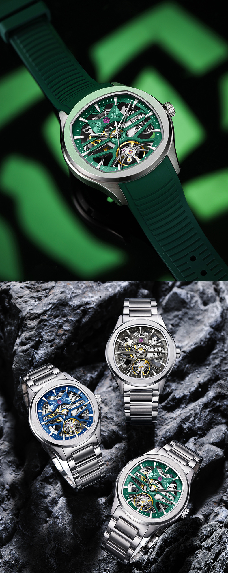 Montre mécanique automatique squelette pour homme, aiguilles lumineuses, fond transparent_voghion.com