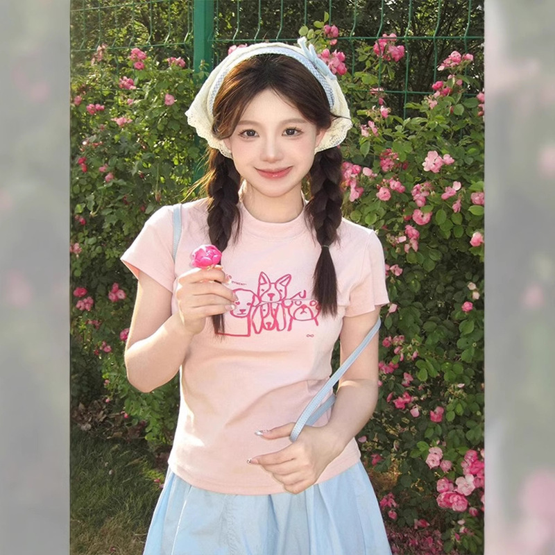 American Right Shoulder Short-Sleeved T-Shirt for Women 2025 Summer New Design Niche Slimming Look Sexy Slim Top