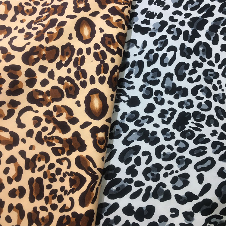 Fábrica directa 100 tela de algodón elástica 4 vías malla elástica leopardo vestido