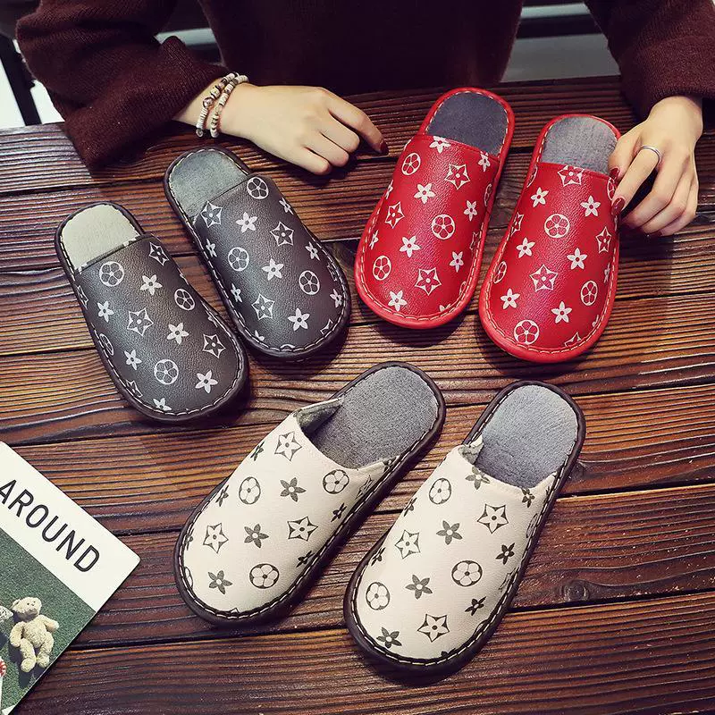 Haining кожаные тапочки зимние домашние мужские и женские кожаные тапочки на полу