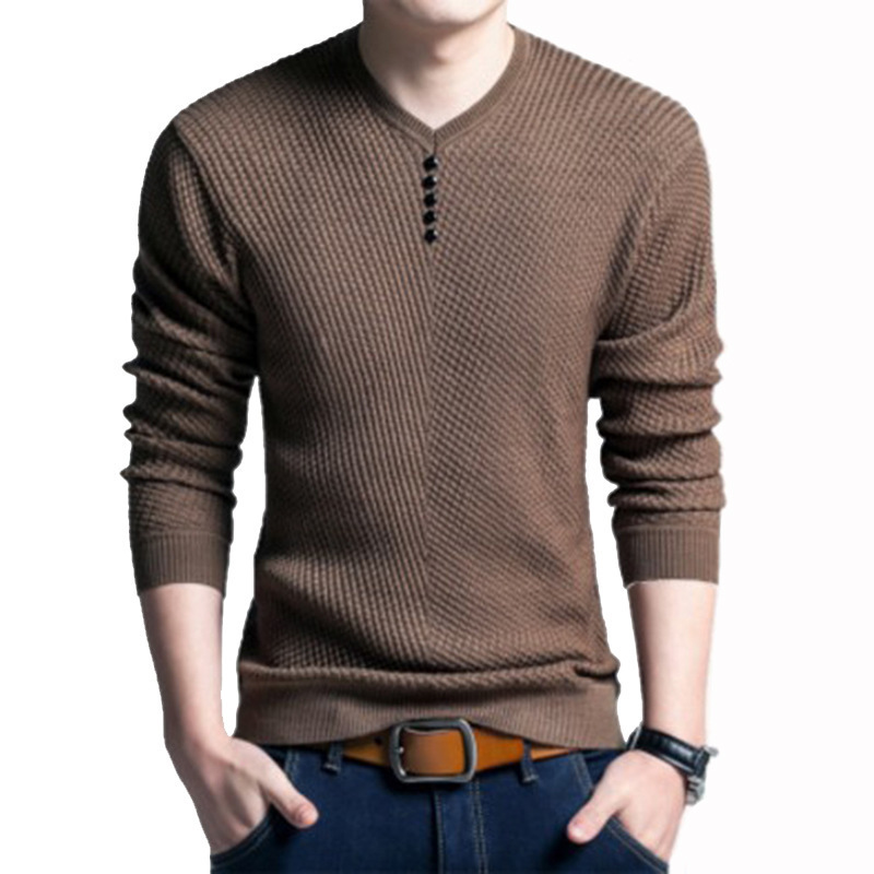 Men's sweater cross-border foreign trade Youth solid color men's sweater V-neck pullover base shirt factory outlet
