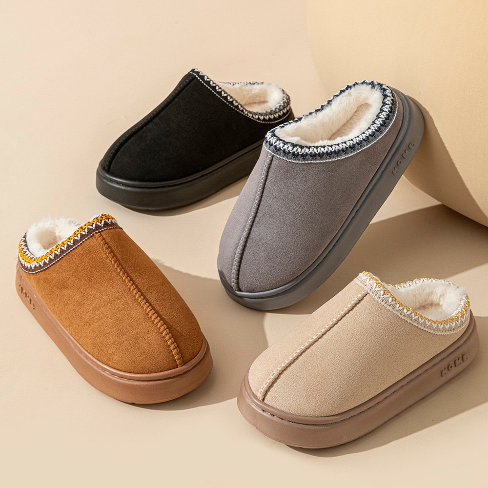 Black Platform Fluffy Slippers