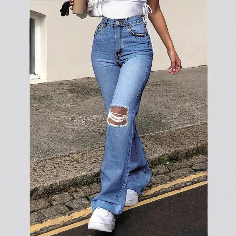 Tc90346 Cross-Border European and American Wish Independent Station High-Waisted Retro Stretch Slim Knee Ripped Flared Pants Tc90346 Cross-Border European and American Wish Independent Station High-Waisted Retro Stretch Slim Knee Ripped Flared Pants