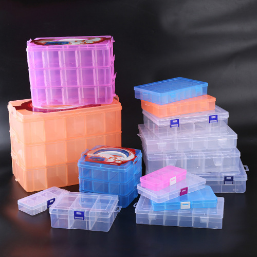 Multi-compartment removable compartment transparent plastic packaging box jewelry box component parts box desktop storage box