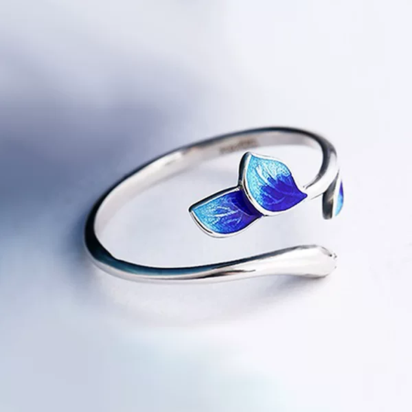 Enamel Branch Glue Ring, Feminine, Artistic, Fresh, Burnt Blue Ring, New Trendy Jewelry Manufacturer Wholesale