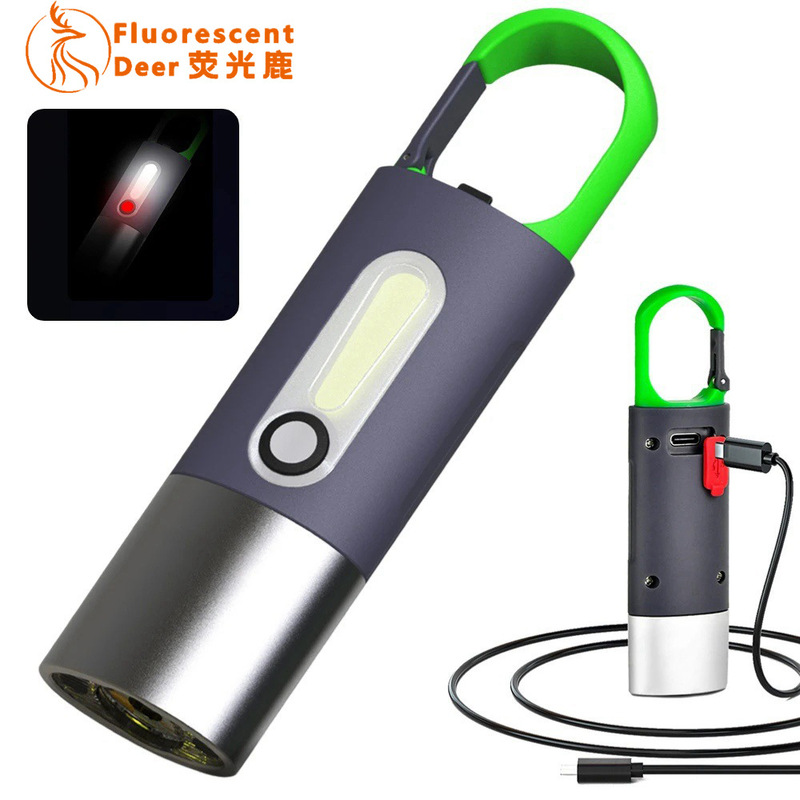 Mini Outdoor Small Flashlight New Light Camping Multifunctional Keychain Portable Deer Rechargeable Fluorescent silver