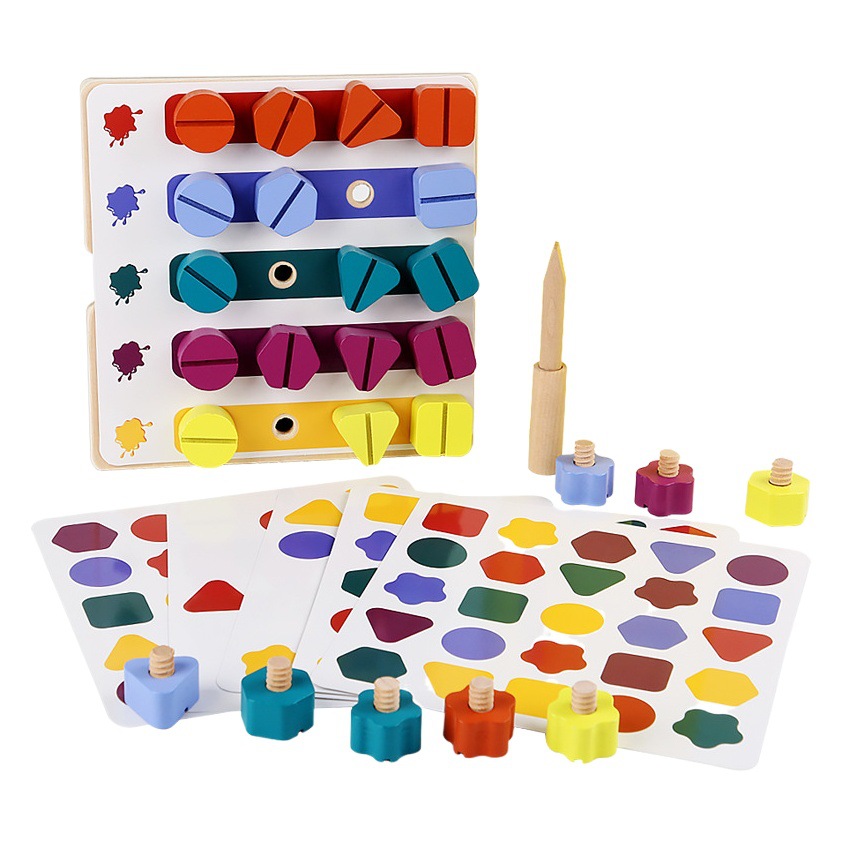 Nuevo kindergarten Math color matching tornillo mano juego de Entrenamiento Educativo enseñanza ayudas agarrar juguetes madera