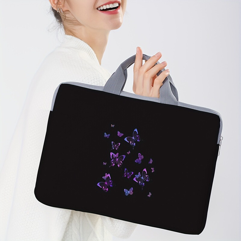 Cross-border New Black Bottom Purple Butterfly Computer Bag Soft Laptop Fabric Cover for 15 Inch Laptop
