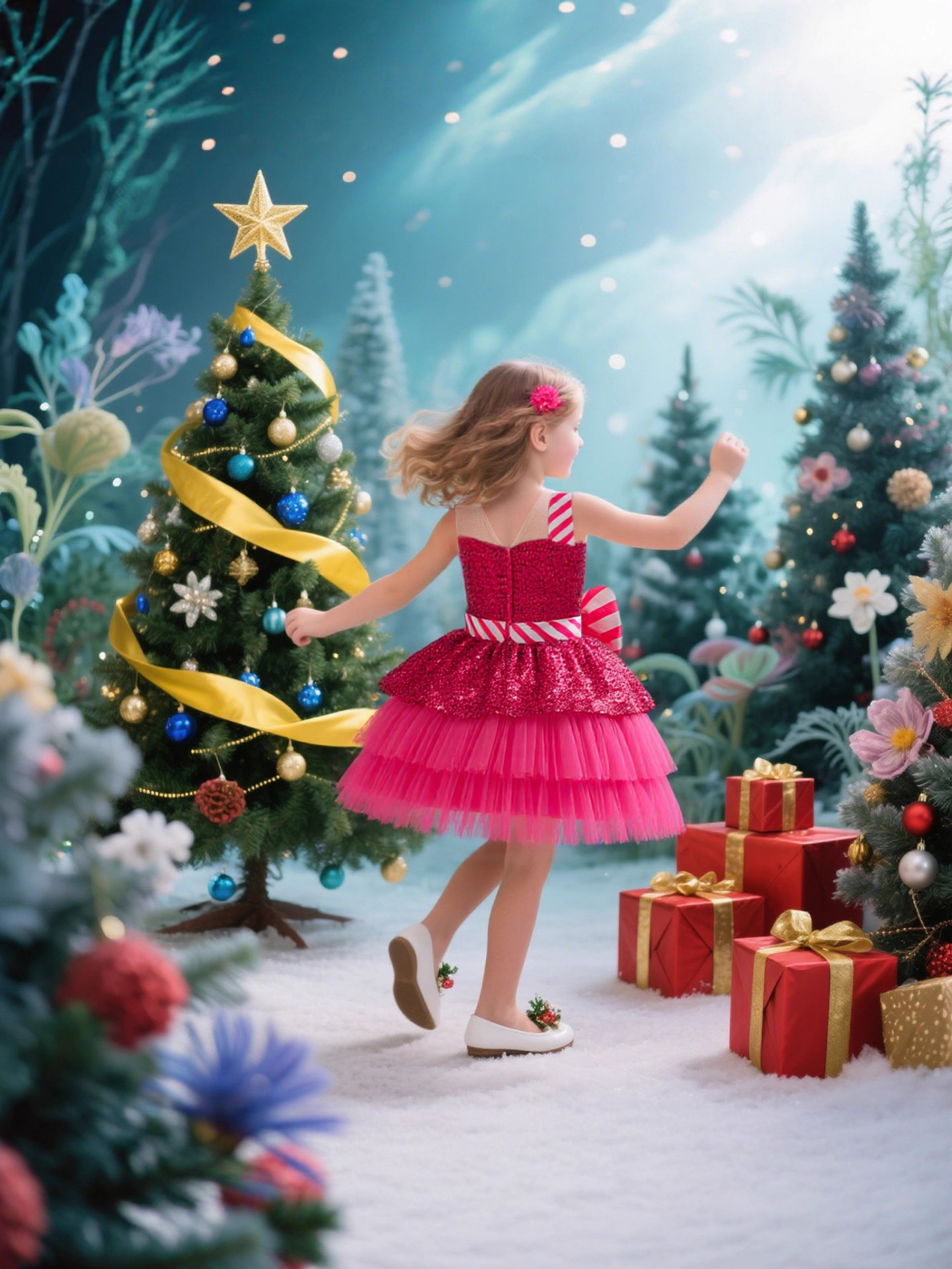 Navidad infantil Navidad elfo vestido de princesa fiesta de Navidad espectáculo de escenario vestido de malla verde