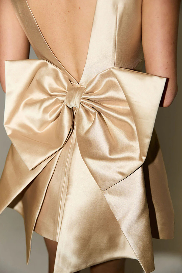 Women Clothing Spring Satin Backless Bow Decorative High Waist Dress