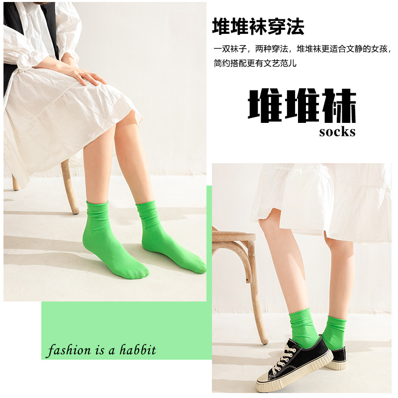 Calcetines de pila de las mujeres color caramelo curling boca suelta calcetines de maternidad padre-niño color brillante color sólido estilo de la Universidad media-pantorrilla al por mayor