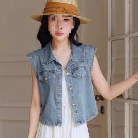 H5N时尚牛仔马甲背心女夏季薄款2025新款小个子外穿无袖短款马夹