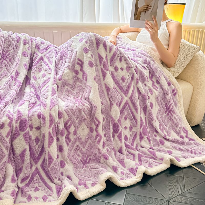 Jacquard catiónico de tres colores de doble capa de cordero manta multifoncional manta de sofá bohemio mantas de calor de bloqueo