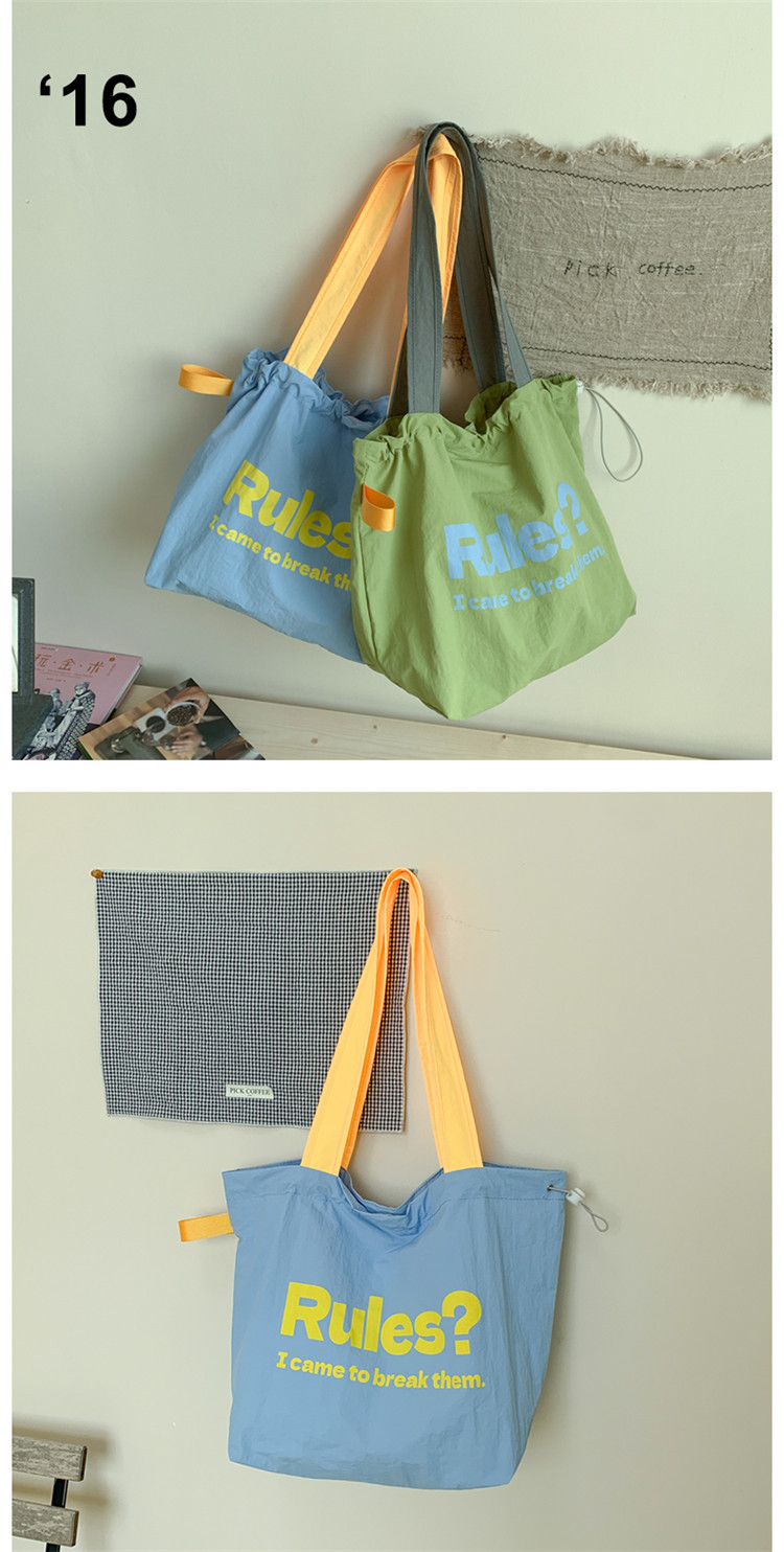 Fashionable and simple letter print large-capacity tote bag 2025 new style contrasting color versatile drawstring pleated single-shoulder bag undefined