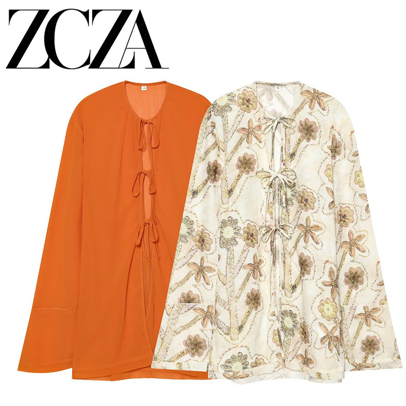 ZCZA self-designed European and American style new women's fashion versatile front-tie shirt top 1322436 ZCZA self-designed European and American style new women's fashion versatile front-tie shirt top 1322436