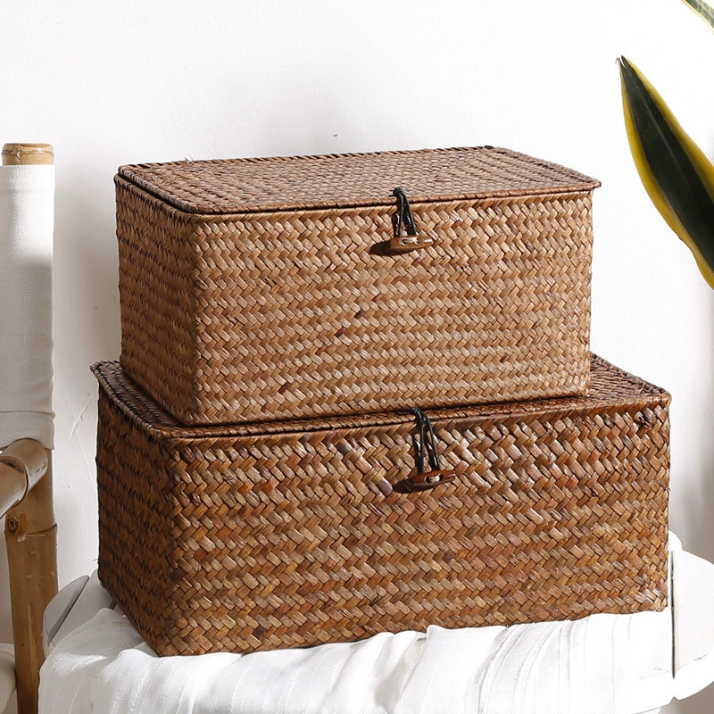 Straw Japanese storage box, woven accessory, storage system
