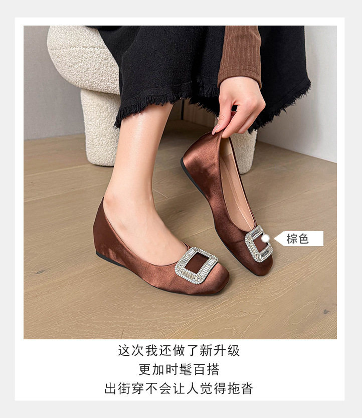 Giày bệt nữ mũi vuông khóa vuông cổ thấp chất liệu da lộn, phong cách công sở dễ phối đồ — Màu hồng, Màu nâu cà phê, màu đen chi tiết 9