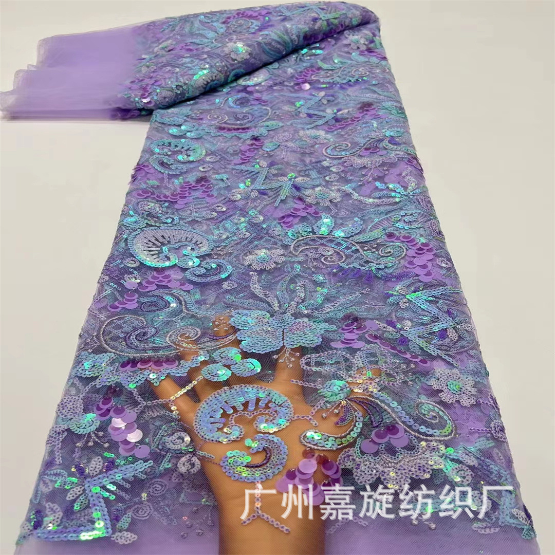 满幅珠片刺绣重叠亮片立体绣花面料民族风连衣裙旗袍绣花布JX4022