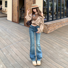 美式复古低腰辣妹微喇牛仔裤女2025年秋冬新款修身弹力显瘦喇叭裤