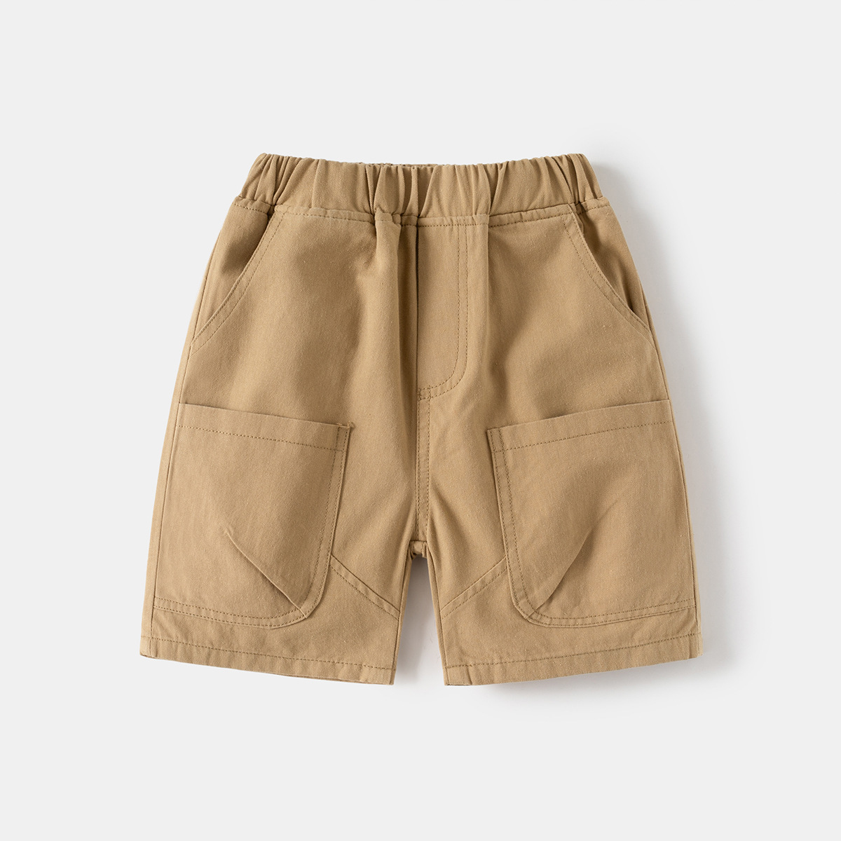 Khaki spliced ​​double pocket shorts