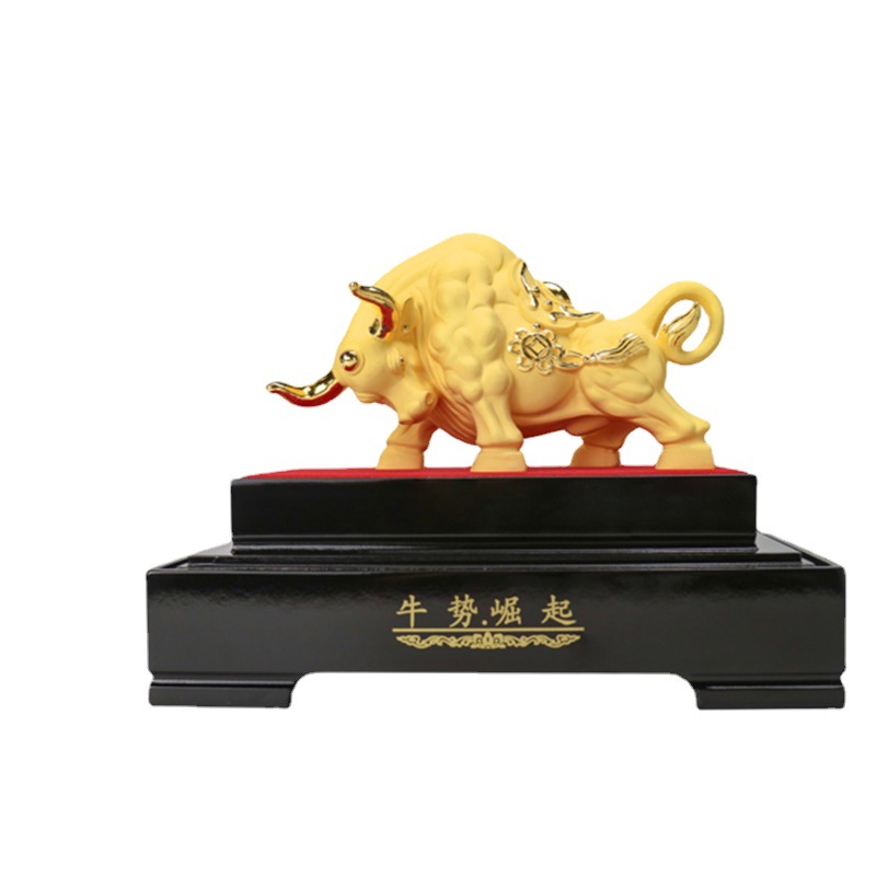 绒沙金十二生肖牛开业庆典办公商务礼品摆件家居装饰品印LOGO金运