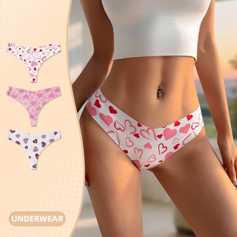 Cross-Border New European and American Underwear Sexy Hot Girl Push-Up Steel Ring Love Print Slim Bikini Versatile Underwear for Women