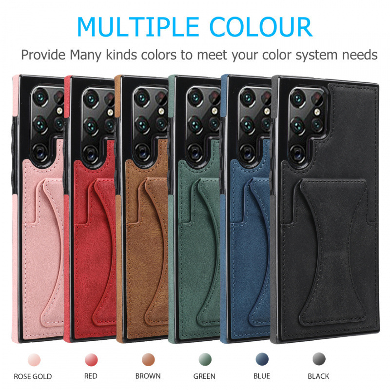 Retro Leather Texture Suitable for Samsung S25Ultra Mobile Phone Case S24Plu Card Holder S22+ Stand S21Fe Protective Case