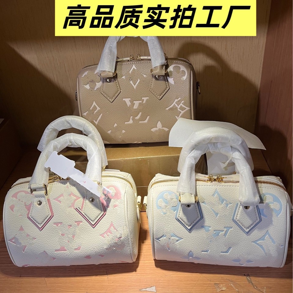 跨境2025春夏新款经典欧美复古老花女士斜挎包单肩包圆筒腋下包L*