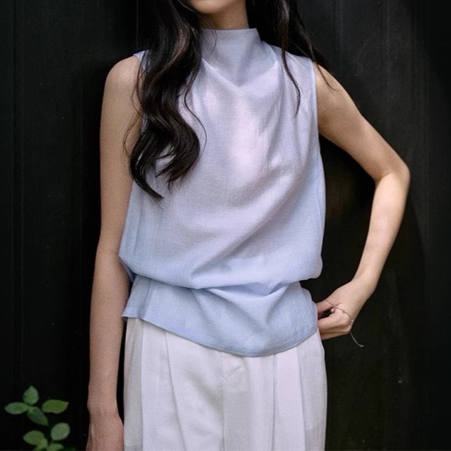 Jicouture Two-Color Acetate Sleeveless Shirt for Women in Summer, Loose, Elegant and High-End Thin Top