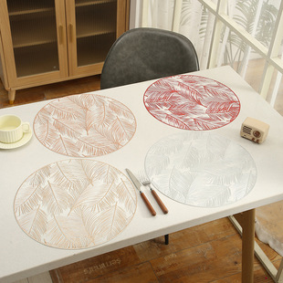 Cross-border Waterproof Placemat Round Waterproof Palm Leaf PVC Dining Table Decorative Mat Kitchen Non-slip Western Restaurant Heat Insulation Mat