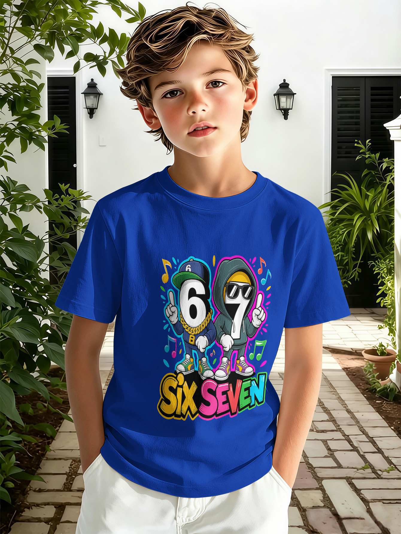 T-shirt pour garçon avec imprimé texte 3d haut décontracté rose_voghion.com