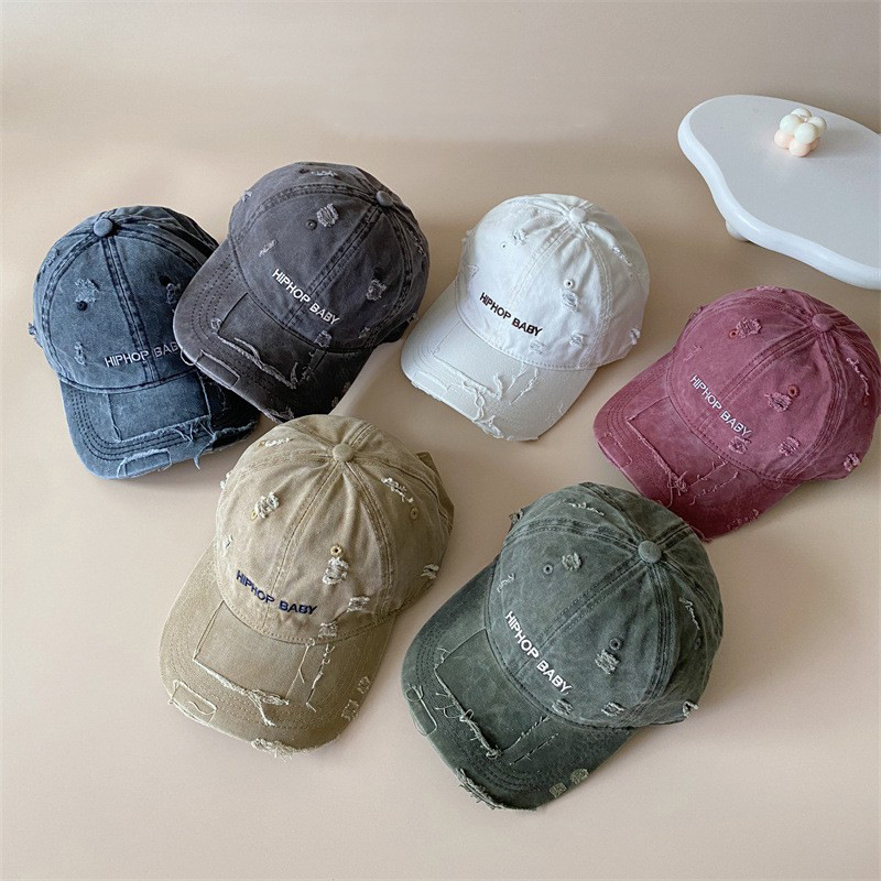 Primavera y otoño personalidad de otoño sombrero de sol para niños gorra de lengua de pato estilo coreano agujero mendigo sombrero de béisbol para niños