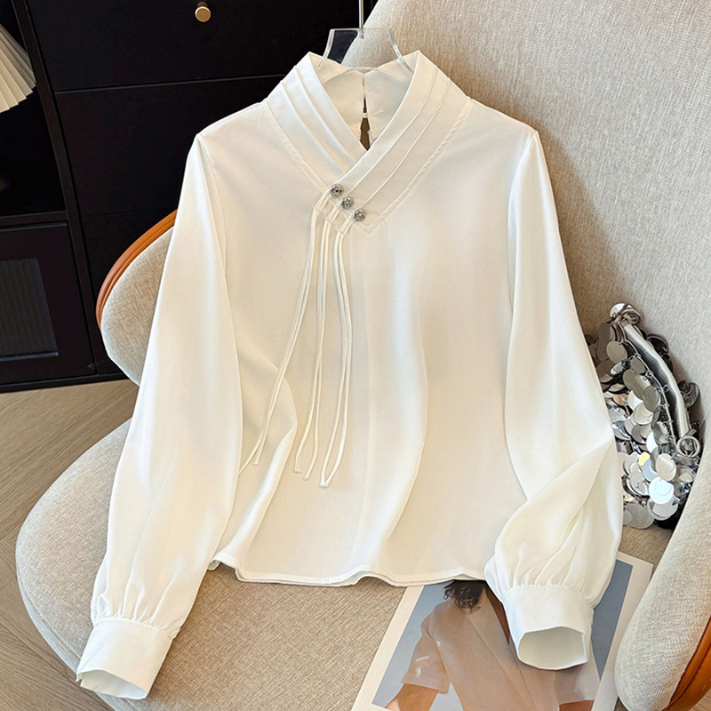 Women's Chinese-Style Shirt, Improved Top Suitable for Mamian Skirt, Paired with White Large-Size Autumn Long-Sleeve New Chinese-Style Shirt
