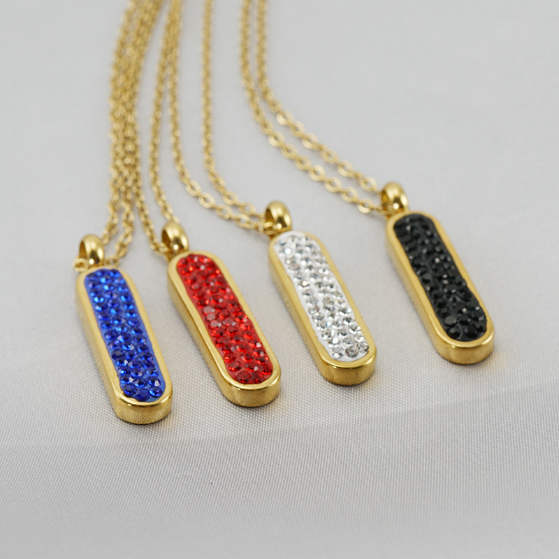 Fashion Oval Stainless Steel Plating Zircon Earrings Necklace 1 Set
