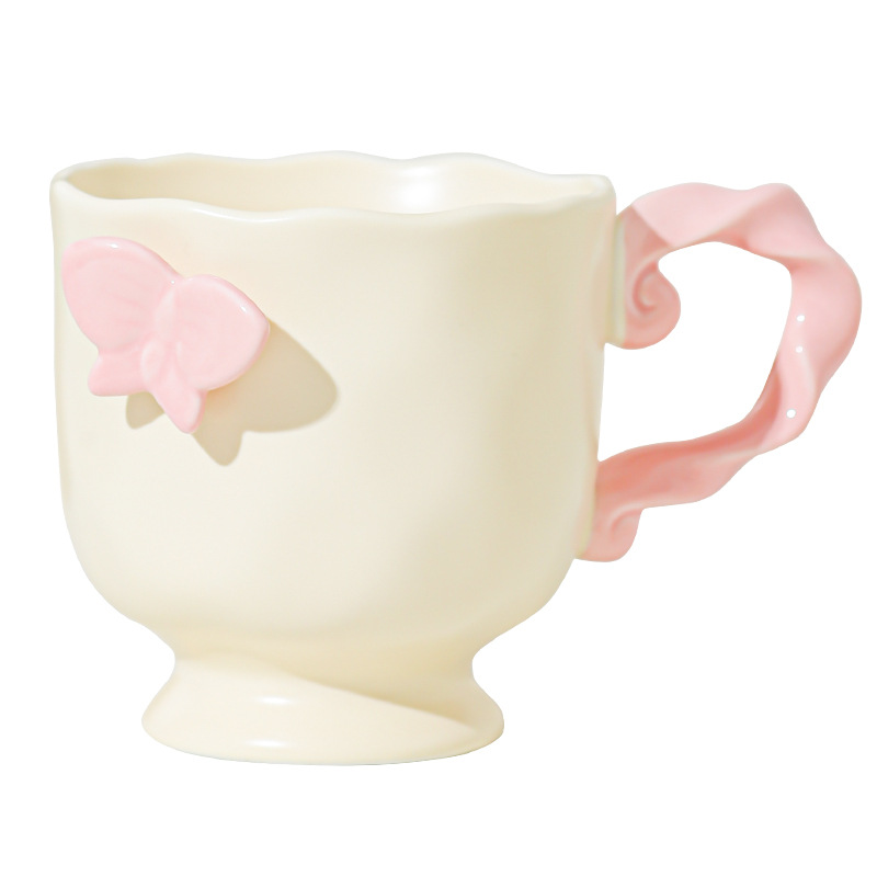 Inswind Dream Butterfly Taza de café de pies altos para niñas de oficina desayuno taza de leche regalo de cumpleaños