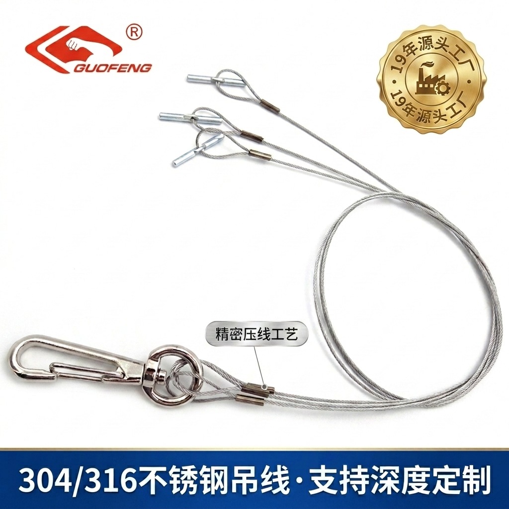 Guofeng 304 acero inoxidable iluminación cables de colgante tres componentes lámparas de seguridad cables de colgante procesamiento personalizado