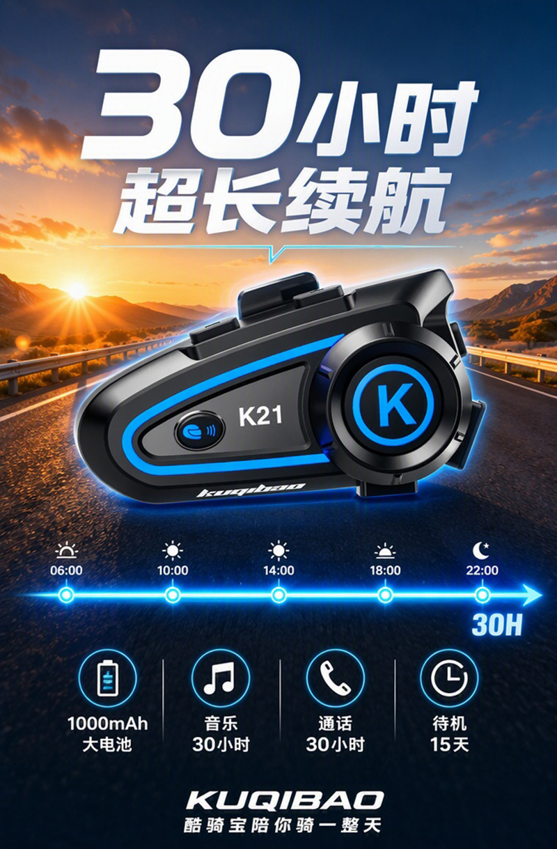 Cool Rider helmet Bluetooth headset for motorcycles and electric scooters, featuring long battery life, waterproof design, noise reduction, and automatic voice assistant activation